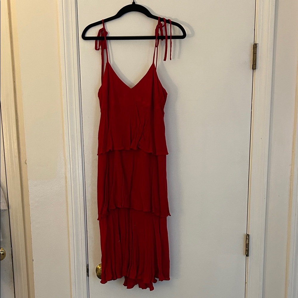 Club Monaco Red Tiered Tie-Strap Maxi Dress